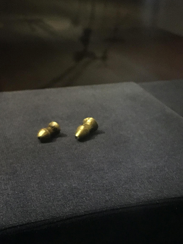 <p>Bronze ear plugs photographed by Suri at <br>Arter Museum archives.</p>