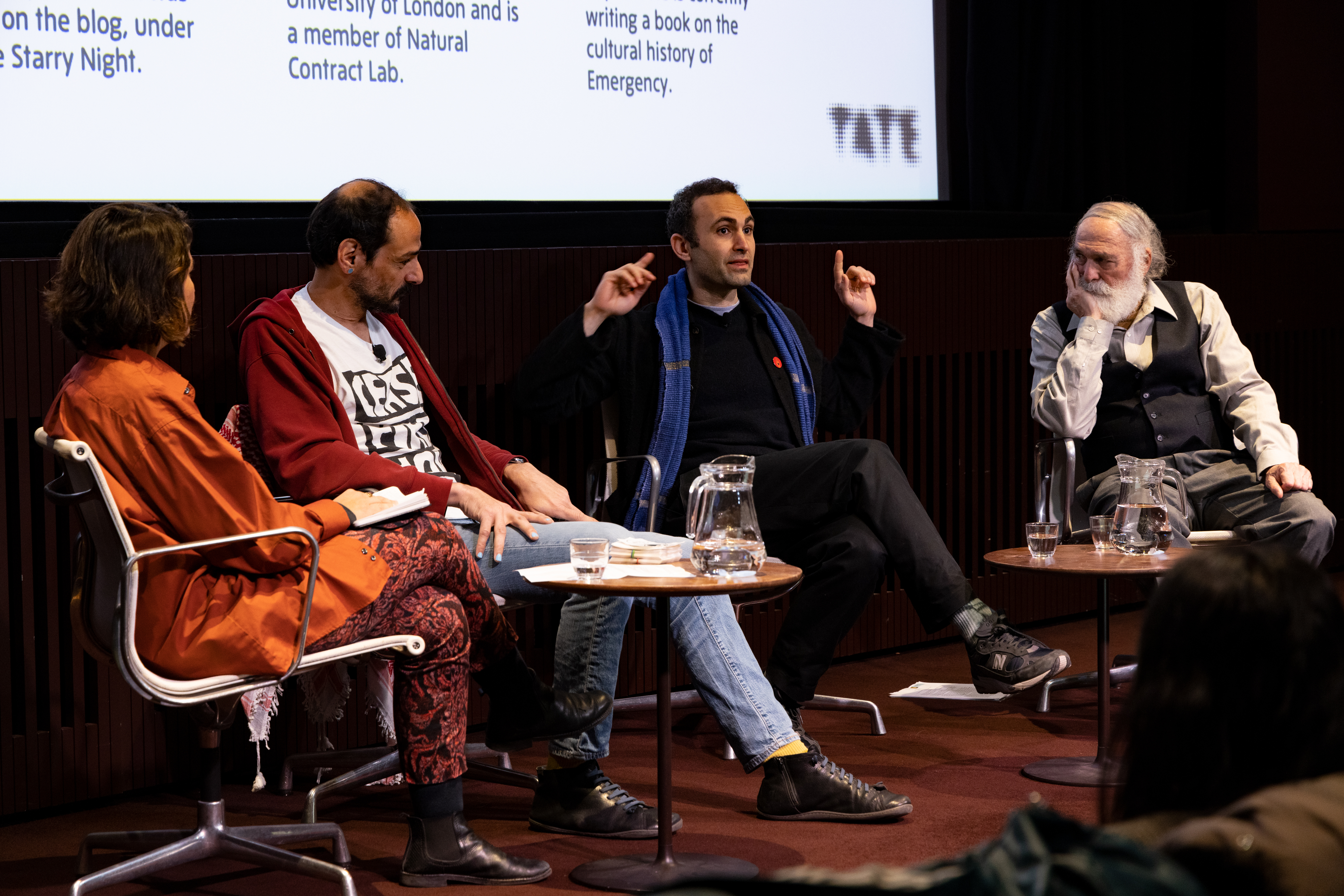 <p>Margarida Mendes, Mazen Kerbaj, Khalid Abdalla and Hillel Schwartz, Photo © Tate, photography Christa Holka</p>