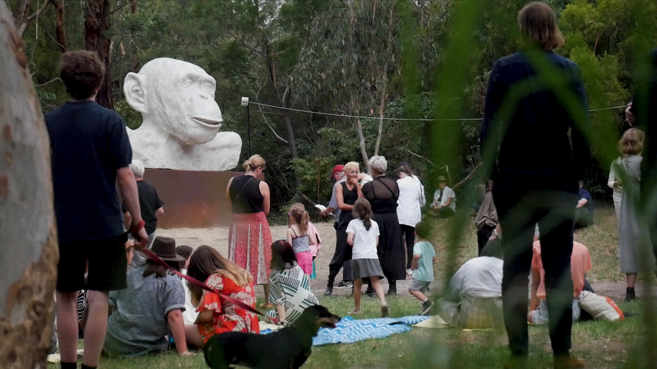 <p>Tina Stefanou, <em>The White Ape Hears the Holy Supermarket for the First Time.  Not-Another-Field-Recording: The Holy Epiphany,</em> 2021, six-channel sonic sculpture across McClelland Sculpture Park and Gallery.</p>